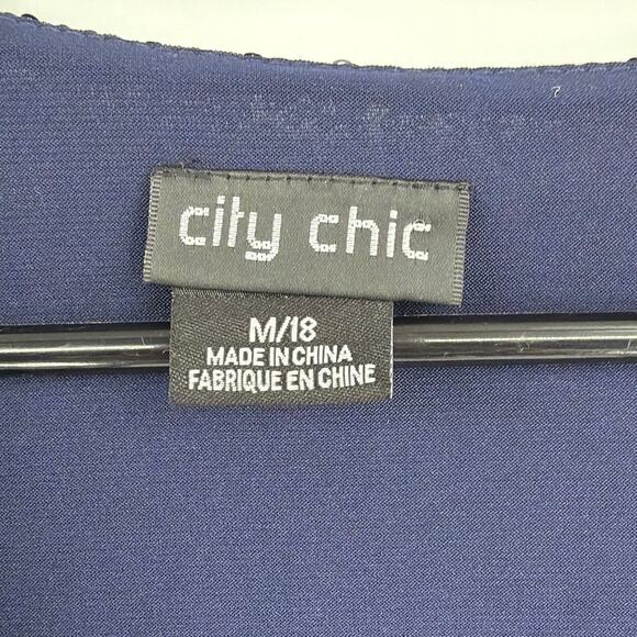 City Chic Sequin Dress 18 Navy Chiffon Holiday Cocktail Wedding Flutter Cruise - Picture 10 of 12